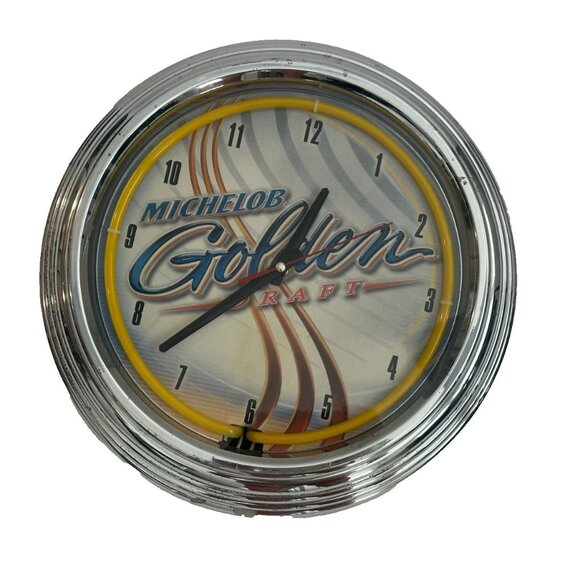 🕰️ 2002 Michelob Golden Draft Neon Tech Wall Clock – 15" Round – WORKING 🍺 - Picture 1 of 6